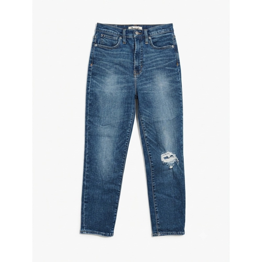 Madewell The Momjean High Rise Tapered Leg Distressed Denim Jeans Blue Size 27